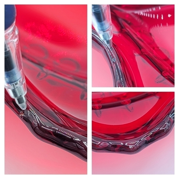 Vintage Red Glass Scalloped Wavy Divided Dish #1389 - Picture 15 of 15